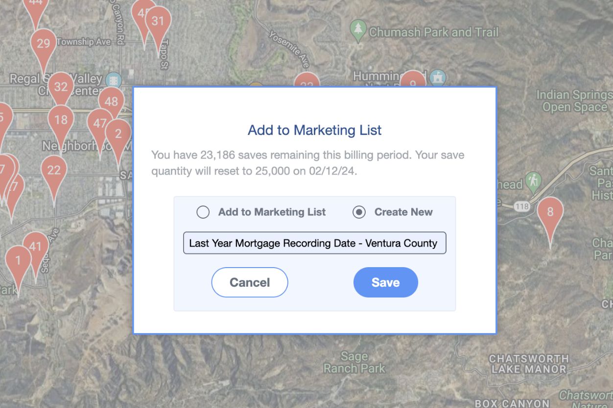 Step 1: Create a New Marketing List With Your Specific Mortgage Recording Date Range