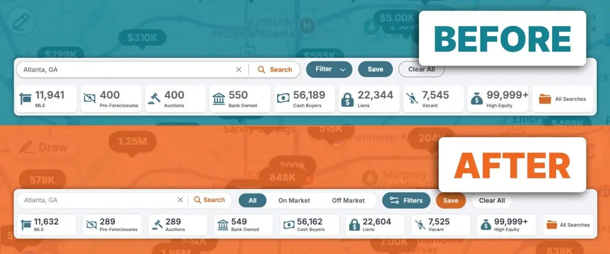 on and off market filter before and after