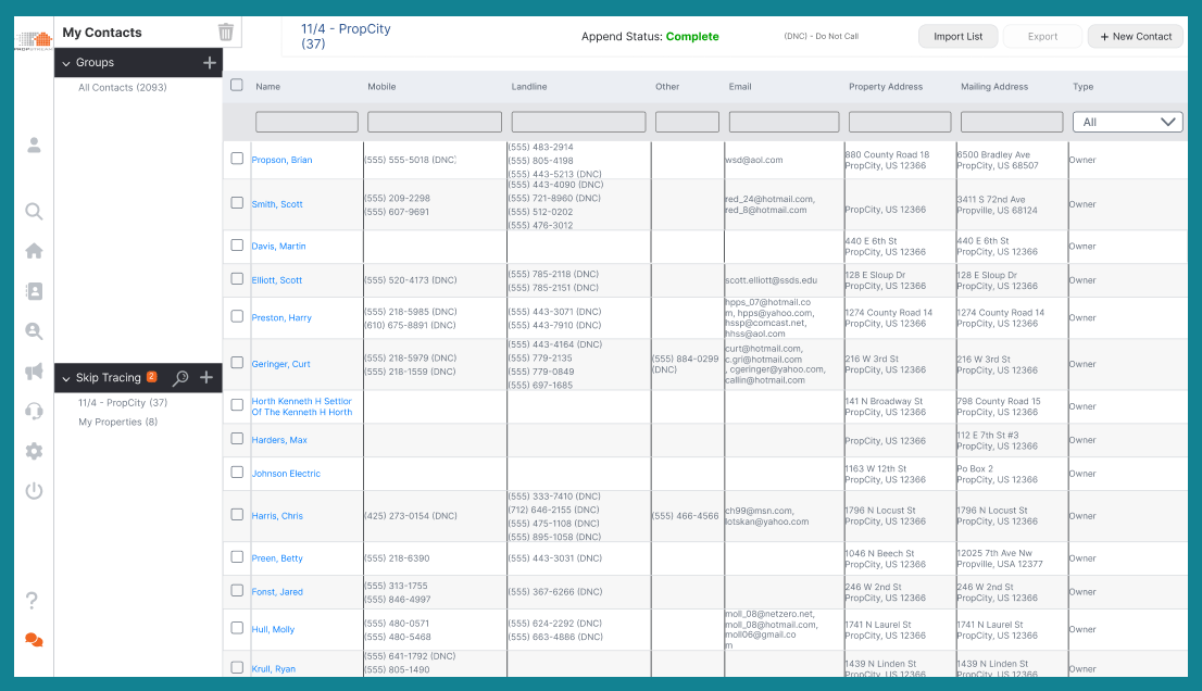 New skip tracing view on PropStream