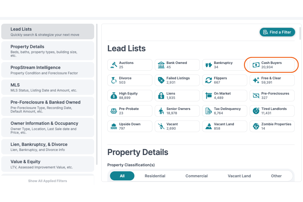 propstream cash buyer lead list