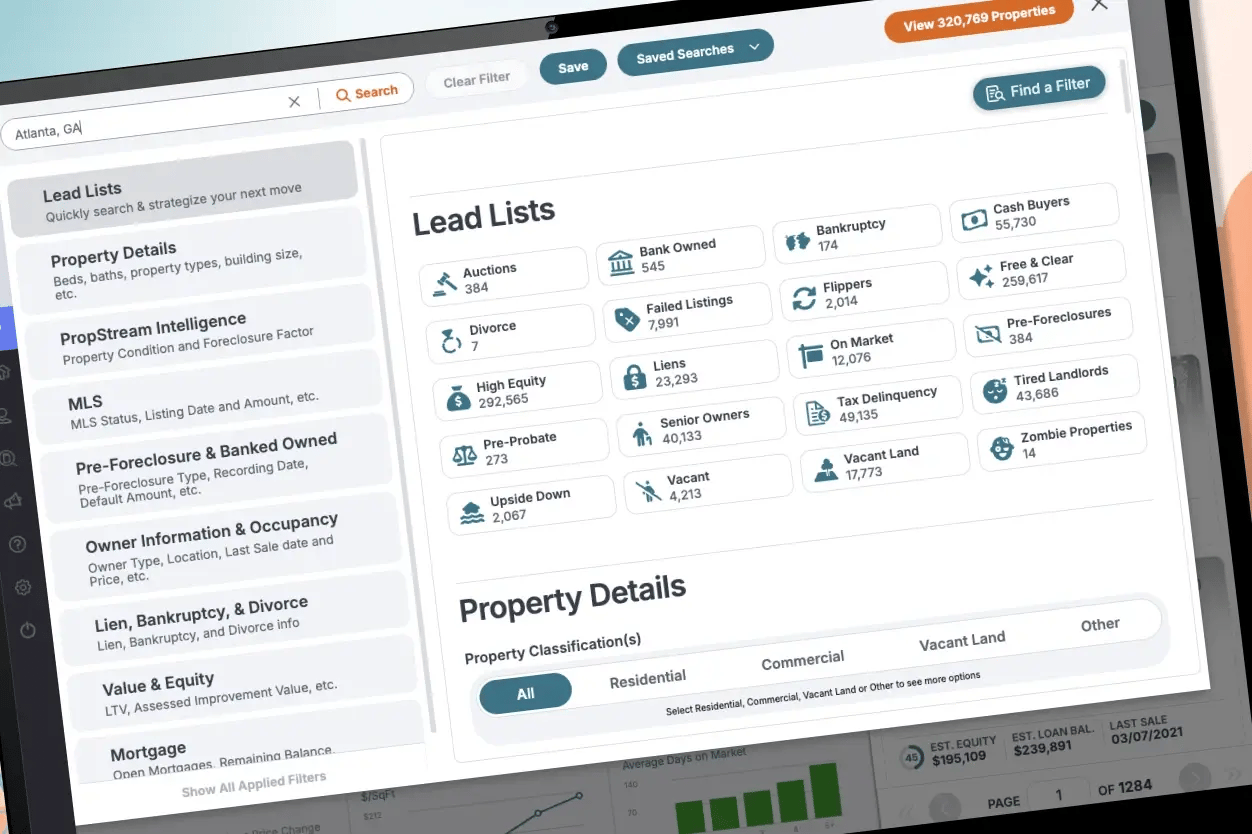 propstream lead list menu