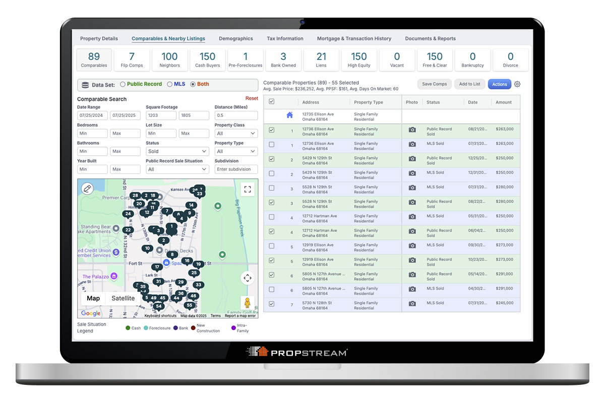 PropStream Real Estate Data Run Comparables