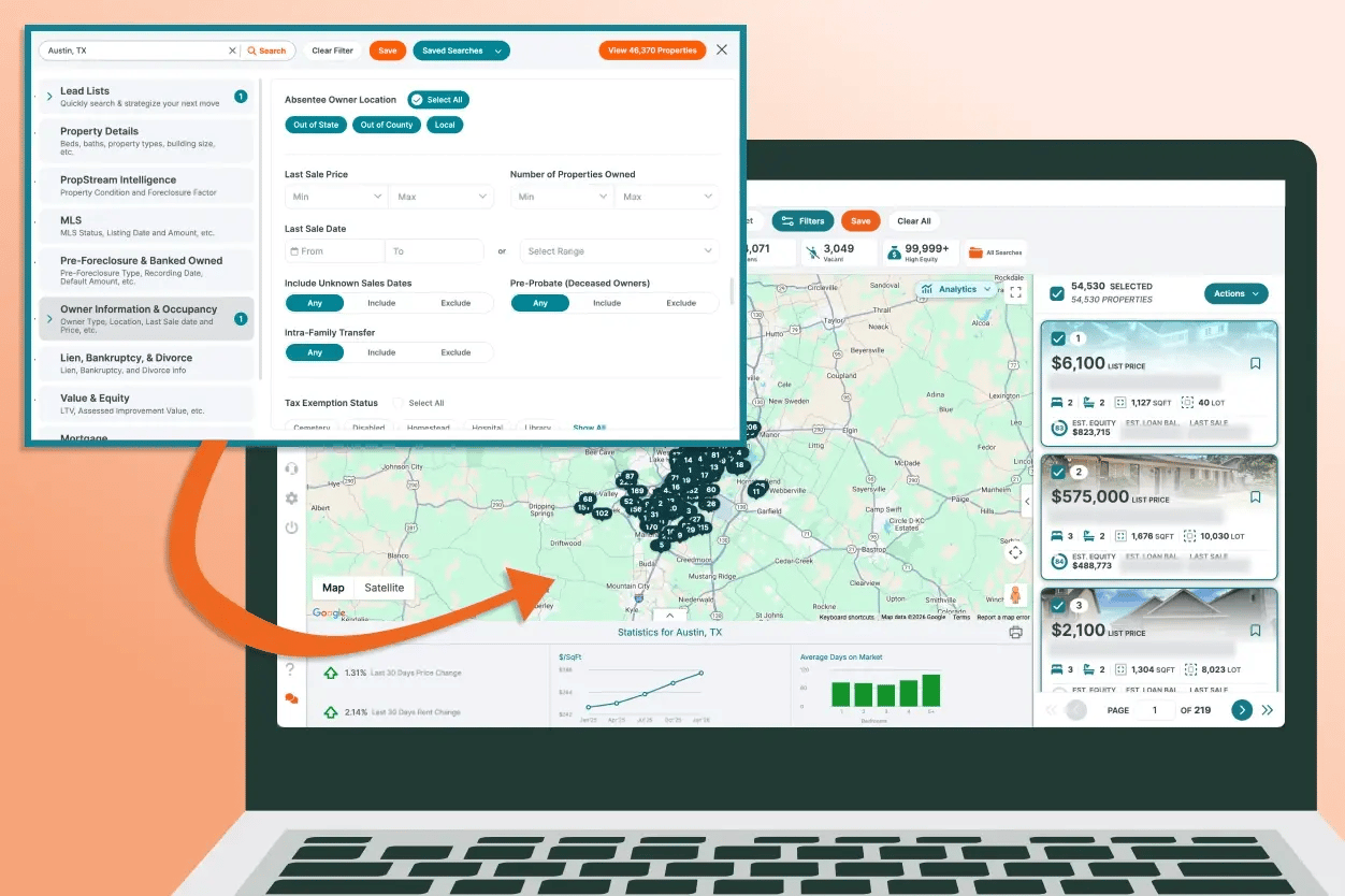 absentee owner filter in PropStream. Find long term abasentee owners