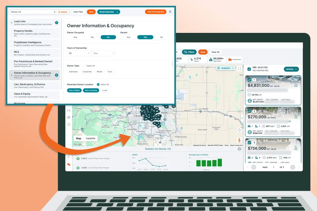 find out of state owners and inherited properties using PropStream