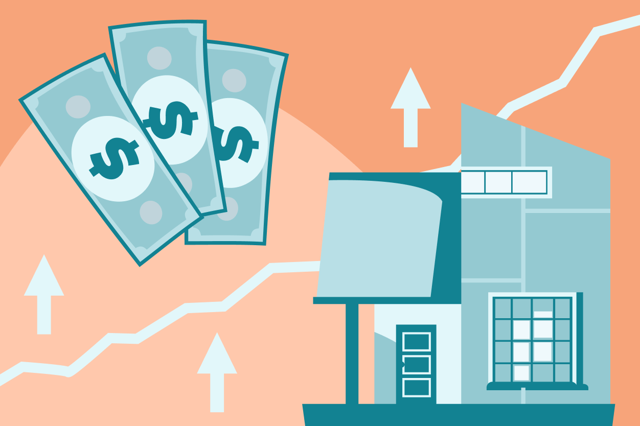 an illustration of a house with the rental rates value going up